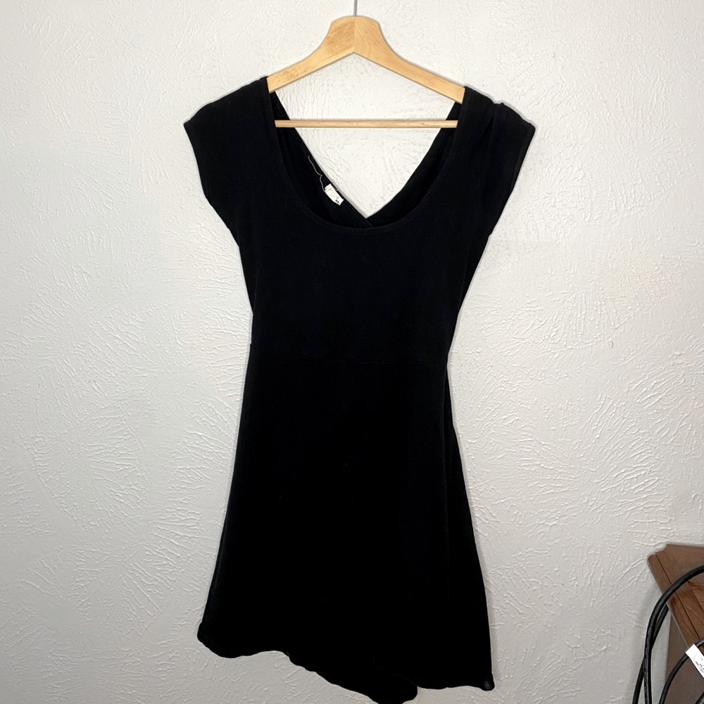 Black short sleeved open back dress